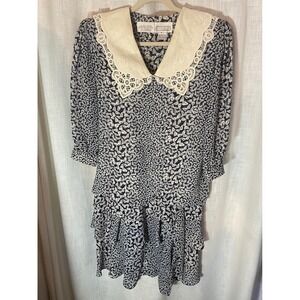 Vintage Liz Roberts Mary Ann Lamonte 80s Butterfly Print Ruffle Dress Size Med